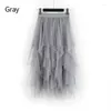 Skirts 2023 Asymmetrical High Waist Ruffles Mesh Tutu Tulle Long Midi Skirt For Women Black White Pink