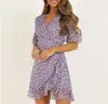 Повседневные платья, шифоновое фиолетовое платье, женское 2023, сексуальное, с цветочным принтом, в стиле бохо, элегантное, с v-образным вырезом, облегающее, модное, в стиле Cottagecore, пляжный сарафан