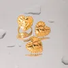 Conjunto de pendientes y collar de acero inoxidable sin deslustre, chapado en oro de 18 quilates, forma rómbica, pendiente/anillo inspirado en el corazón del amor, oreja de fiesta para mujer