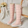 Stivali invernali caldi rosa bianchi da neve scarpe da donna tacchi bassi alti al ginocchio piattaforma femminile peluche barche lunghe Mujer nero 3443 231026