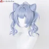 Catsuit Kostuums Vtuber EN7 XSOLEIL Lanza Cosplay 35 cm Kort Lichtblauw Paars Zaion Pruiken Hittebestendig Haar Nijisanjien + Pruik Cap