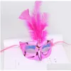 Party Decoration Venetian Mask with Feather Wedding Glitter Half Face Masquerade Dressed Up Festival Halloween Supplies Decorations Dhebu