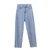 Jeans femininos primavera outono estiramento mulheres harajuku carga baggy azul preto branco streetwear cintura denim solto perna larga reta s