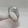 Küme Yüzükleri Vintage Aquamarine Gümüş Yüzük 4mm 6mm Doğal Ofis Kadın 19. Evlilik Yıldönümü Taşları