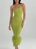 Sukienki swobodne zielony krótki koktajl dla kobiet pióra paski na ramię sukienka syrenka bez pleców balowa suknie klubowe