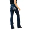 Jeans Femme Dark Blue Flare 2023 Automne Femmes Mode Poches Broderie Bell Bottom Dames Vintage Slim Stretch Denim Pantalon