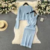 Work Dresses SINGREINY Winter Sweater Two Pieces Suits Women Long Sleeves Elastic Pullover Strap Knit Dress Korean Thick Warm Knitted Sets