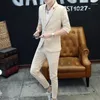 Herrdräkter 2023 (Blazer Pants) Fashion Business Gentleman Mid-Sleeve Casual Hair Stylist Night Handsome Groom Host 2-Piece Set