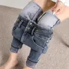 Kadın Kotları Kadın Kadife Kalın Y2K Giysileri İnce Denim Kalem Pantolon Kış Sıcak Fleeces Pantolonlar Sıska Streç Jean Pantalones 3217