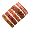 Bedelarmbanden 5 stks/set 2023 Boho Gypsy Hippie Punk Rood Bruin Leer Wax Wit Koord Touw Knopen Lagen Gestapeld Verstelbare Unisex Set