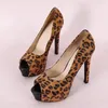 Kleid Schuhe Frauen Leopard High Heels Party Plattform Fisch Mund Frühling Pumpen Frau Offene spitze Slip Auf Dünne Weibliche Stilettos