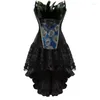 Bustiers Korsetten Vrouwen Sexy Pauwenveren Borduren Corset Bustier Lingerie Top Met Rok Set Burlesque DressBustiers