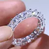 Unique Luxury Jewelry Top Selling 925 Sterling Silver Cushion ShaPE White Topaz CZ Diamond Stack Full Eternity Women Wedding Band 250T