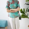 Women's T Shirts Silk Chinese Style Cheongsam Top Factory Straight Out Crepe De Chine Disc Button Printed Shirt