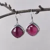 Dangle Küpeler Fnj Rose Corundum 925 Silver Pure Orijinal S925 Sterling Damla Küpe Kadın Mücevherleri