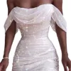 Женское платье с открытыми плечами, летнее женское платье без бретелек с открытой спиной, блестящий блестящий сарафан для свадебной вечеринки, облегающее платье с рюшами, короткие мини-платья Q229k