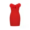 Casual Dresses Women Summer Sexy Strapless Backless Red Flower Mini Bodycon Bandage Dress 2023 Elegant Evening Club Party