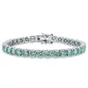 Natureza verde diamante jóias sólido 925 prata esterlina 5mm largura redonda brilhante corte diamante verde moissanite tênis pulseira