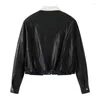 Women's Leather Simple Jacket Autumn Winter 2023 Trend Detachable Contrast Lapel Design Faux Cropped Jackets