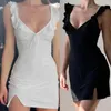 Casual jurken Dames Mini-jurk Trendy dames Bodycon Flatterend schede stijl met diepe V-hals Mouwloos Ontwerp Trekkoorddetail Voor A