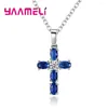 Pendentifs Christian Jesus 925 Sterling Silver Cross Collier Brillant Bleu Zircon Cubique Ras Du Cou Pour Femmes Hommes Bijoux