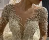 بيع الساخنة ثوب الكرة فستان الزفاف 2024 الوهم عنق التطريز الدانتيل حبات طويلة الأكمام الزفاف الأميرة فيستديوس دي نويفا مخصص