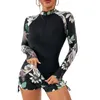 Women's Swimwear One-Piece Athletic Racerback Swimsuit Slimming Bathing Suit Deep V Zipper Closure Floral Tankini Women 2023