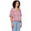 Women's Blouses Korean Blouse Plus Size Summer Pleated Pink Print Top Fashion Off Shoulder Mid Sleeve Chiffon Sweet Runway Shirt Blusen