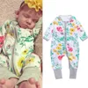 pasgeboren kinderen baby jongen meisje baby bloem rits lange mouw romper jumpsuit herfst kleding outfit set