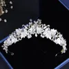 Orecchini Collana Barocca Vintage Oro Cristallo Foglia Perla Set di gioielli floreali Set da sposa Strass Girocollo Tiara Corona280D