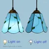 Pendelleuchten Fabrik Großhandel Tiffany-Stil 220 V Blue Leaf LED Buntglas Vintage Kronleuchter für Schlafzimmer