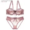 BRAS SETS LOGIRLVE Nya modeunderkläder Set Women Bras C D Cup Plus Size Underwear Set Sexig svart transparent behå och trosor Set spets T231027