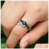 Band Rings Huitan Special-Interest Black Stone Women Wedding Ring Dazzling Crystal Zircon Delicate Gift Top Quality Female C Dhgarden Otlyy