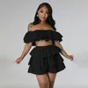 Women's Tracksuits Fashion Set Off Shoulder Crop Top And Cape Ruffles Shorts 2023 Summer Two 2 Piece Outfits Woman Tracksuit