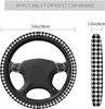 ステアリングホイールカバーブラックホワイトハウンドトゥースユニバーサル15抽象的な幾何学チェック歯のかわいい車カバー