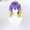 キャットスーツの衣装lluna aster arcadia cosplay vtuber nijisanji idol 42cm with yellow braids耐熱合成髪のかつら +かつらキャップ