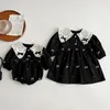 Robes à manches longues pour petites filles, barboteuse brodée douce pour sœurs, vêtements de printemps et d'automne pour enfants