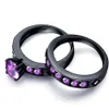 Conjunto de anillos de pareja de circonio cúbico púrpura grande y ostentoso de alta calidad, alianza de boda CZ rellena de oro negro para mujeres men268s