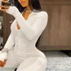 Active Wear Knit Ribbed Rompers Sporty Workout Womens Jumpsuit Long Sleeve Zipper Fitness Embroidery Letter Print Jogger PR1421G 2338b
