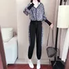 Kvinnors tvådelar byxor Leisure Sports Suit for Women Spring and Höst 2023 Korean Style Fashion Cardigan Loose Western Sweater Tvådel