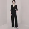 Damen Zweiteilige Hosen Frühling Herbst Weißes Set Weites Bein Hosenanzüge Mode Schnür Langarm Blazer Mäntel 2 Sets Damen Büro Outfits