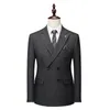 Mäns kostymer 2023 (Blazer Pants) Fashion Business Casual Gentleman British Style Striped Double Breasted Dress Bankett 2-delat set