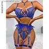 Ensemble sexy voir à travers kawaii bleu lingerie sexy pour dames fétiche venez pour les femmes érotique strip-teaseuse outift ensemble 3 pièces avec chaîne T231027