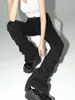 الجينز النسائي Reddachic Black Ruched Flare Jeans Women Y2K Bootcut High-Elcution Pants High Perts Harajuku Goth Goth Cloths 231027