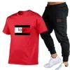 Summer Mens Tracksuits 3XL Brand Printed Sportswear Cotton Outfits Short Sleeve T Shirt 2 Piece Pants Set Sweatsuits Men