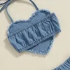 Kläder sätter 2st baby flicka kläder set denim ärmlös backless halter hals hjärta topp veckad kjol söt valentiner dag outfit