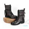 Metropolis Ranger Botas planas Botas de tacón bajo Zapatos casuales con cordones de cuero de moda para mujer