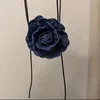 Chokers Trend Choker Blume Rose Anhänger Schlüsselbein Kette Frauen Jeans Tuch Halskette Temperament Einstellbare Wachs Seil Y2K Denim 231025