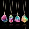 Pendant Necklaces Irregar Rainbow Natural Stone Quartz Crystal Pendants For Women Drusy Druzy Gold Color Chain Statement Necklace Je Otcoi