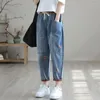 Jeans da donna Oversize 80kg Vita alta con coulisse Pantaloni alla caviglia in denim Donna Tasche casual Jogger Vaqueros Baggy 2023 Coreano